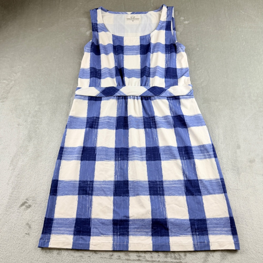 Vineyard Vines Women's Small‎ Blue Gingham Plaid Sleeveless Knit Dress